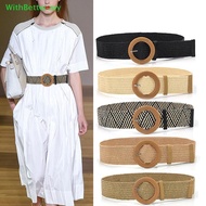 WithBetter   Summer Women Elastic Belt Round Buckle Vintage Boho Straw Woven Belt Dress Belt   MY