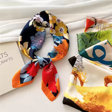 Spring Fashion Flower Silk Scarf 70*70cm Square Scarf for Women Fashion Decoration Bandana Soft Prin