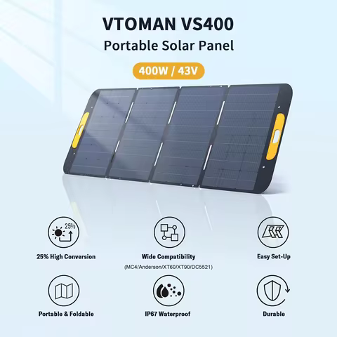 VTOMAN VS400 400W 43V Foldable Solar Panel, 25% High Efficiency, IP67 Waterproof with Adjustable Kic