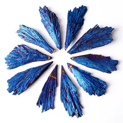 Blue Tourmaline Peacock Feather Crystal Healing Stone Electroplated Black Tourmaline Reiki Mineral S