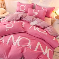 Pink 3/4 in 1 Bedding Sets Mattress Protector Comforter Cover Fitted Bed Cover Sheet Set with 2 Pillowcase Single/Queen/King Size