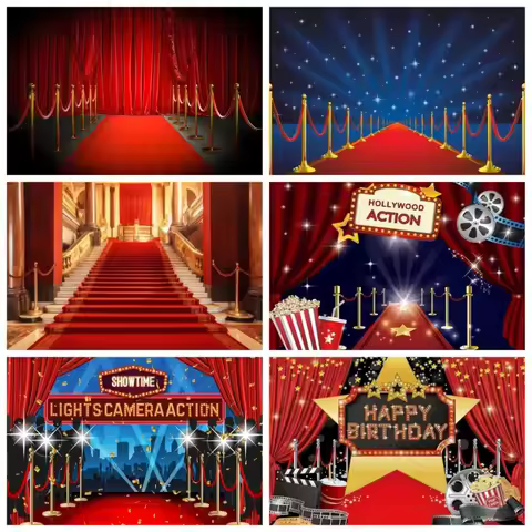 Hollywood Celebrity Red Carpet Movie Night Banner Background, Movie Event Birthday Party Decoration 