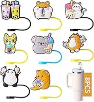 8-Piece Cartoon Milk Tea Straw Covers for Stanley Cup, 0.4in/10mm Diameter Straw Toppers Cap,Compati