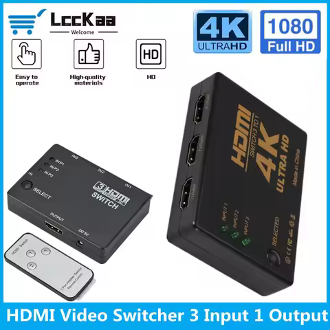 LccKaa 4K 3x1 HDMI-compatible Switch HD 1080P Video Switcher Adapter 3 Input 1 Output Port Hub for D