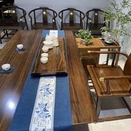 Combination Small Apartment Solid Wood Household Living Room Large Board Tea Table Chair Ebony Solid