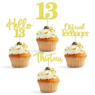 24 PCS 13th Birthday Glitter Paper Cupcake Decoration Official Teenager Cup Cake Topper