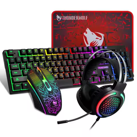 T-WOLF Thunder Wolf TF400 Game Set Luminous Keyboard, Mouse, Earphones Four in One Set OEM Customiza