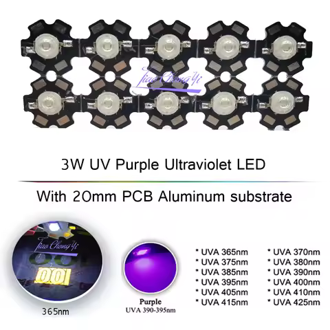 3W UV Purple LED Ultraviolet Bulbs Lamp Chips 365nm 375nm 380nm 385nm 395nm 405nm 410nm 420nm with 2