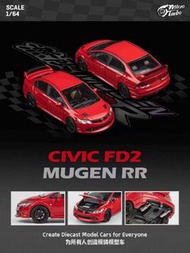 #MicroTurbo MT 1:64合金模型，新車型！Civic FD2，無限Mugen RR版本。首批預售中，烤漆紅Red。限量999台。内飾改装化細節，可拆卸機蓋+獨立引擎細節刻畫。