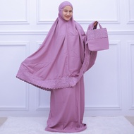 Alhusaeni - Mukena Khadijah Dewasa Jumbo Polos Free Tas Mewah Warna Putih Bersih