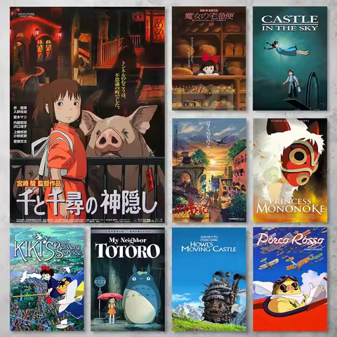 Studio Ghibli Classic Anime Poster Prints Spirited Away Totoro Ponyo Canvas Wall Art for Home Bar Ca