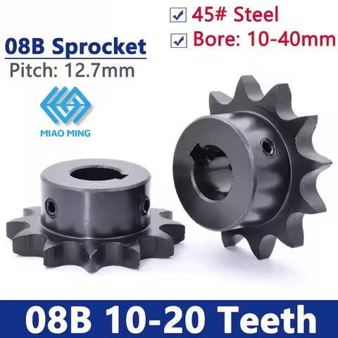 45# Steel 08B Industrial Sprocket Wheel 10T-20T Chain Gear Pitch 12.7mm Bore 10-40mm Drive Transmiss