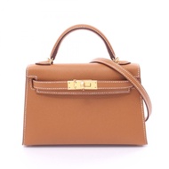 HERMES Mini Kelly 2 2way 手提包 071302CC Epsom 皮革棕色二手女款 B GHW
