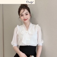 Áo Sơ Mi công sở nữ cổ thắt nơ tay bèo Chất liệu vải von cao cấp Mã OA001