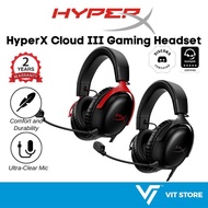 HyperX Cloud III Headset Gaming Merah, Gun Metal dengan mikrofon pembatalan hingar Set kepala berway