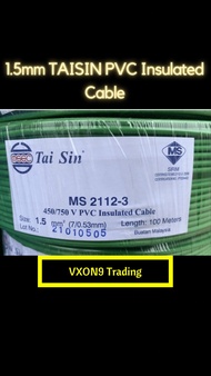 [100% PURE COPPER](1.5MM)TAI SIN PVC INSULATED WIRE CABLE 1.5MM² 1Roll=100Meters [SIRIM APPROVAL][100% PURE COPPER]