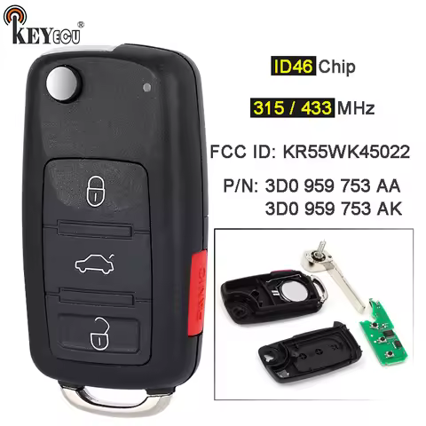 KEYECU 315MHz / 433MHz ID46 Chip FCC ID: KR55WK45022 4 Button Smart Remote Key Fob for Volkswagen To