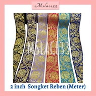 (Jual Meter)2''  Reben SongketReben Songket /Jubah Konvo Songkok Convo/Metallic Silver Gold Ribbon L