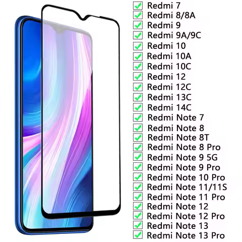 9H Tempered Glass For Xiaomi Redmi 7 8 9 10 12 13 14C Screen Protector for Redmi Note 7 8 9 10 11 12