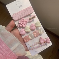 2023 Pink Love Flower Hair Clip Set Sweet Girl Heart Pearl Opal Side Clip