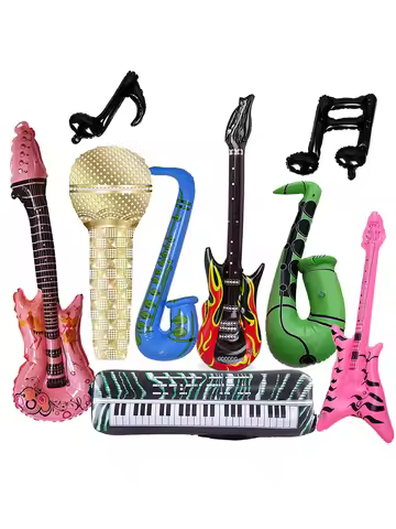 Disco Music Party Decor Inflatable Foil Balloon Guitar Bass Saxophone Music Props 80s 90s Birthday P