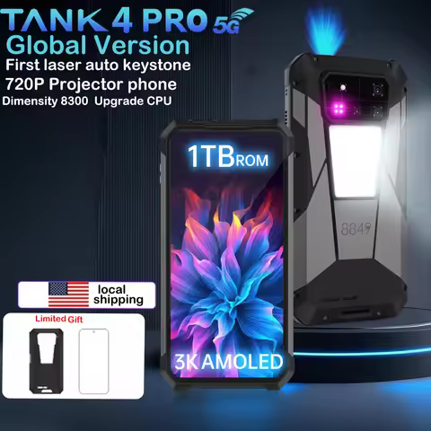 8849 Tank 4 Pro Unihertz 5G Rugged Projector Smartphone 36G 1TB Android 14 Sports Phone 11600mAh Dim