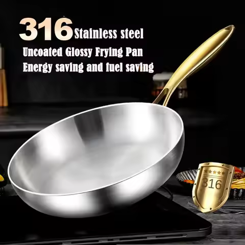 316 Stainless Steel Nonstick Frying Pan Wok Pan - Induction Compatible Gas Stove Fried Steak Saucepa