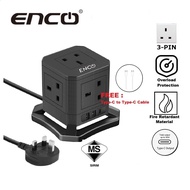 Enco (3U5K) Vertical Tower Cube Extension 2M 5 Way 2 USB-A Slots +1 USB-C Slot Multi Plug UK Power S