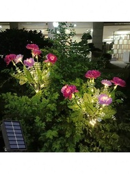 1個太陽能戶外燈,防水雪蓮花庭園燈戶外裝飾用,太陽能壓路燈/路徑燈,適用於露台庭院後院人行道草坪裝飾,路徑花卉釘燈
