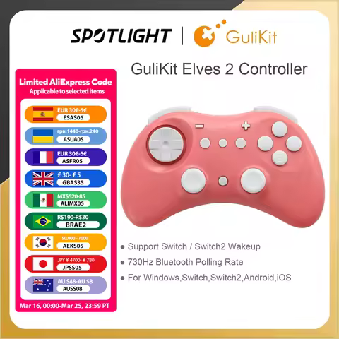 GuliKit Elves 2 Game Controller with Hyperlink 2 Wireless Adapter for Switch/Switch 2,Windows, 730Hz
