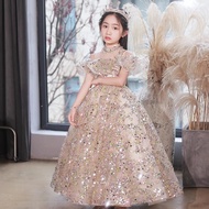 Children's Dress Girls Long-sleeved Birthday Princess Dress Piano Little Host Costume Sequins ES920
