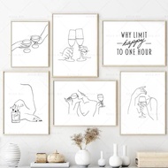 Cocktail Poster Alcoholic Drink Cheers Print Minimalist Line Draw Wall Art Poster Kitchen Bar Decor