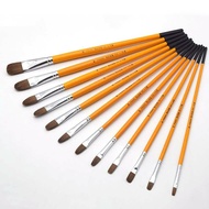 6Pcs/set Artist Paint Brush Nylon Hair Wood Yellow Handle Watercolor Acrylic Oil Brush Painting Art Supplies Artist Brushes Tools