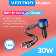 Vention 30W Quick Car Charger QC 4.0 3.0 USB Fast Charger Type C PD Car Charging compatible for IP A