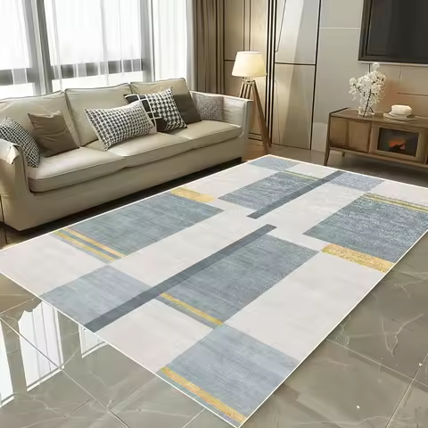 Mat Modern Geometric Area Rug for Living Room Grey Plaid Carpet Scandinavian Style Boho Neutral Home