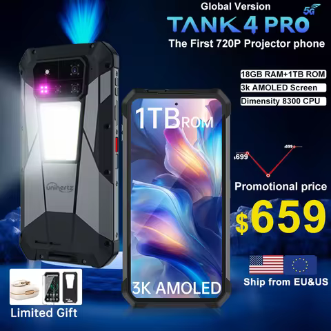 【World premiere】Unihertz by 8849 Tank 4 pro Smartphone 5G with 720P Projector Dimensity 8300 36GB+1T