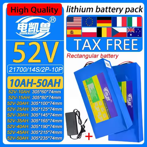 52V 50Ah 45Ah 40Ah 35Ah 30Ah 25Ah 20Ah 15Ah 10Ah 21700 14S/2-10P Lithium Battery Pack Built in 30A/4