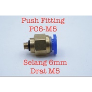 PC6-M5 Pneumatic Nipple Push Fitting Straight Hose 6mm Thread M5 Connector Slip Lock Tube Brass Conn
