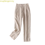 LAHSTORE women's baggy pants in linen with elastic waistband QD02 (Beige, Black, White)