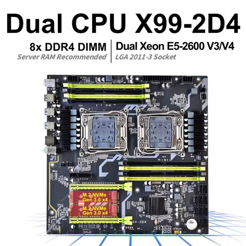 X99-2D4 Dual Workstation Support Xeon E5 V3 V4 8 DDR4 Slots 2 NVMe M2 10 SATA3 0 Professional for 3D