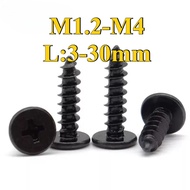 Black Cross Flat Head Self-tapping M1.2/M1.4/M1.7/M2/M2.3/M2.6/M3/M3.5/M4 * L3-30mm (DM12) (Y19)