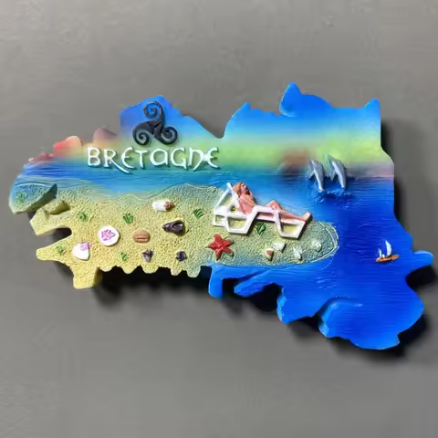 France, Brittany, Beach，3D Stereoscopic，Tourism souvenirs，Resin painting，Decoration home，Refrigerato