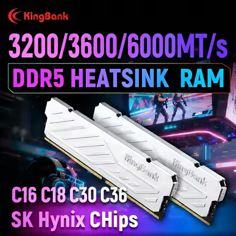 KingBank Silver Original Heatsink KJXS Series DDR5 RAM 8GB/8GBx2/16GB/16GBx2 6000MHz Dual Channel Ki