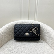 (Pre-loved) Chanel 23S Ribbon Chain Wallet on Chain WOC in Black Caviar and LGHW