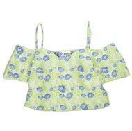 GANNI 3D Flower Jacquard Off-Shoulder Blouse 1577-343-1774 Free Green/Blue Shirt Top [Used] [GANNI]