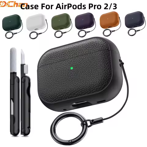 Case for Airpods pro 2nd/3rd generation with lanyard and cleaning pen Soft TPU Leather Scratch prote