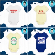 Customized Beverages Logo Prints on Baby Onesie (Empi Light, Alfonso, San Mig)