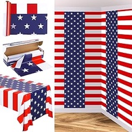 Kochorie 4th of July Tablecloth Roll 54 Inchx100 Feet Plastic Table Cover in Slide Cutter Box Dispos