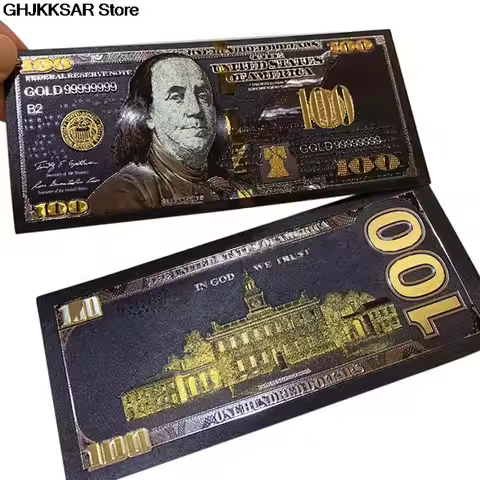 1Pc Antique Black Gold Foil USD 100 Currency Commemorative Dollars Banknotes Decor