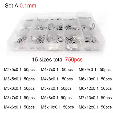 500/750/1200Pcs M2 M3 M4 M5 M6 M7 M8 304 A2 Stainless Steel Ultra Thin Washer Set Adjusting Shim Pla